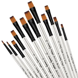 12 - Piece Professional Nylon Paint Brush Set for Versatile Painting Techniques (12 White Flat)