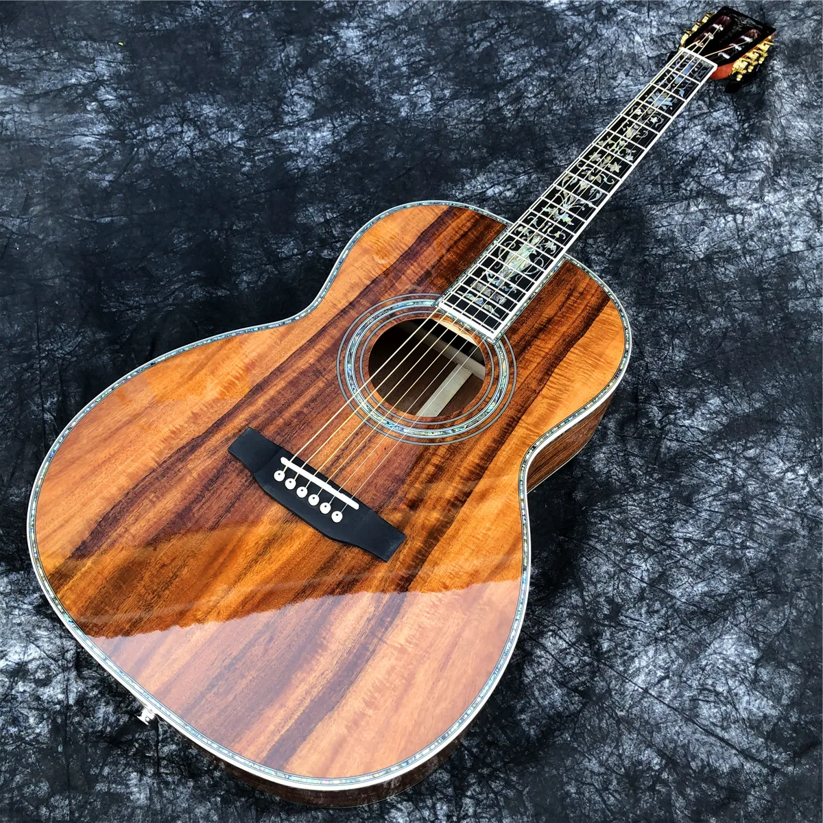 

39 Inches All Koa Wood OOO Type Acoustic Guitar Real Abalone Inlays Ebony Fingerboard Electric Guitar
