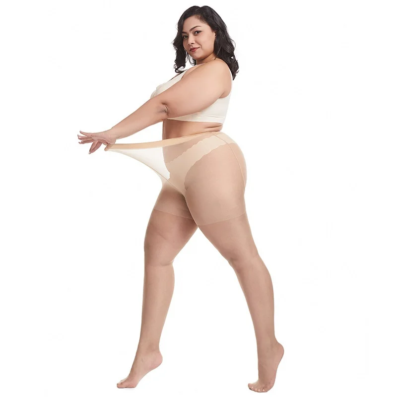 15D Plus Size Hollow Stretch Enge schwarze Spitzenstrümpfe Netzstrumpfhose Übergroße Damen Mesh Sexy Strumpf weiße Strumpfhose XXXL – Detail 5