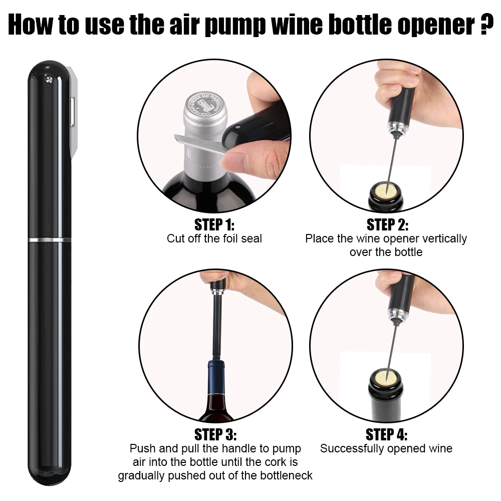 Portable Air Pump Bar Accessories Wine Corkscrew Stainless Steel Pin Air Pressure Wine Corkscrew Bottle Opener