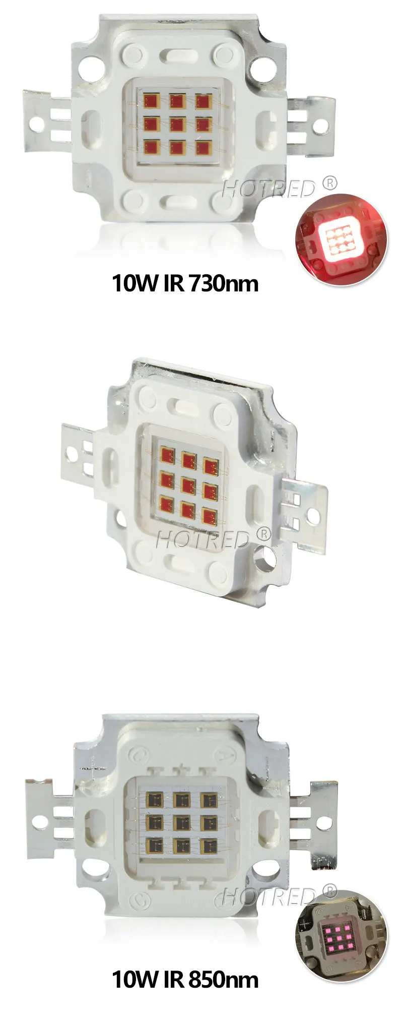 10W High Power LED Chip IR Infrared 730nm 850nm 940nm Emitter Light Lamp Matrix 730Nm 850Nm 940nm For DIY Night Vision Camera