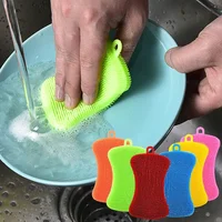 3PCS Silicone Dish Washing Brush Pot Pan Sponge Scrubber Silicone Scouring Pad Fruit Pot Pan Wash Brushes Kitchen Cleaning Tool 1