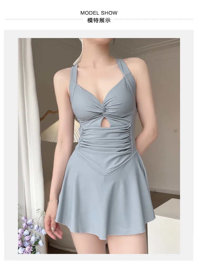 Women Solid Color Swimsuit Dress