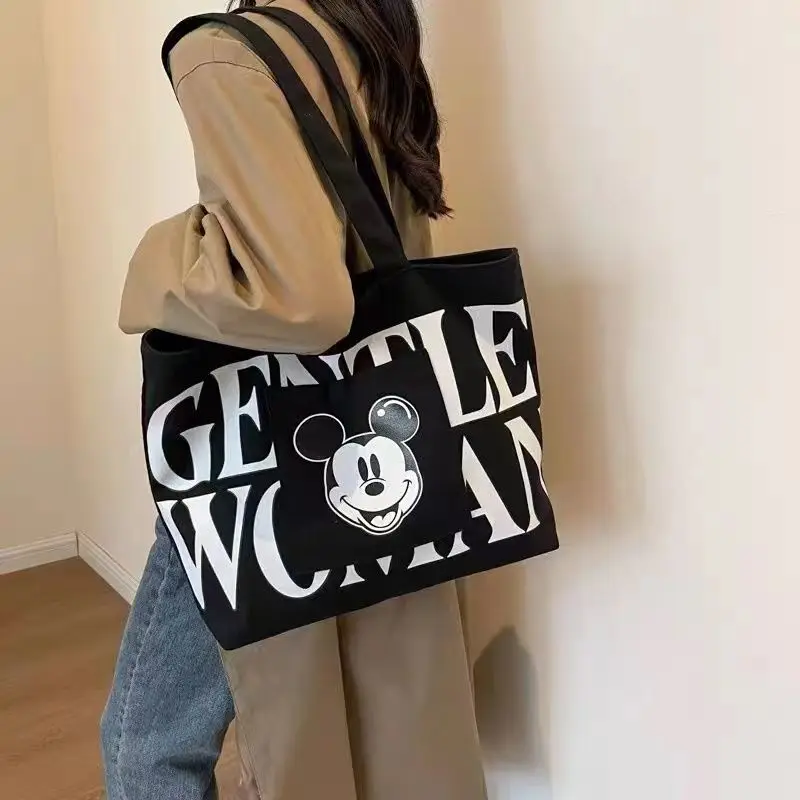 Disney Large Capacity Tote Bag for Women Kawaii Mickey Mouse Letter Canvas Shoulder Bag Girls Cartoon Minnie Mouse Handbags