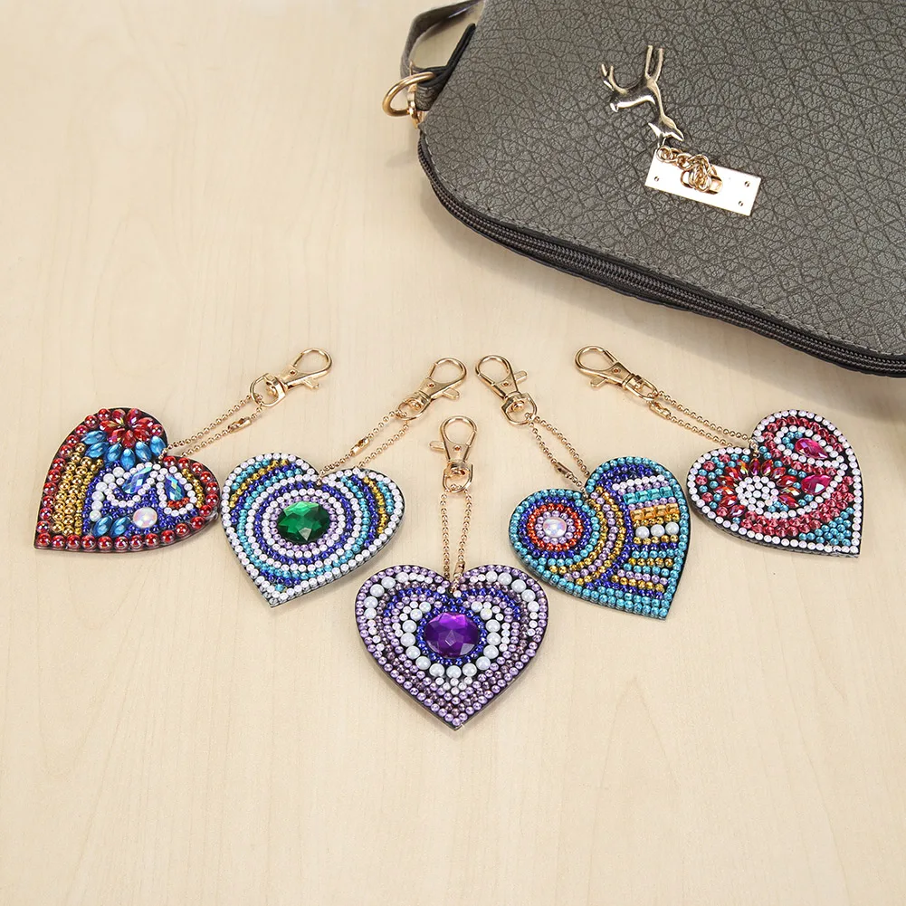 5pcs Diamond Art Keychains Diamond Mosaic Kit DIY Gem Keychains Lady Bag  Pendant