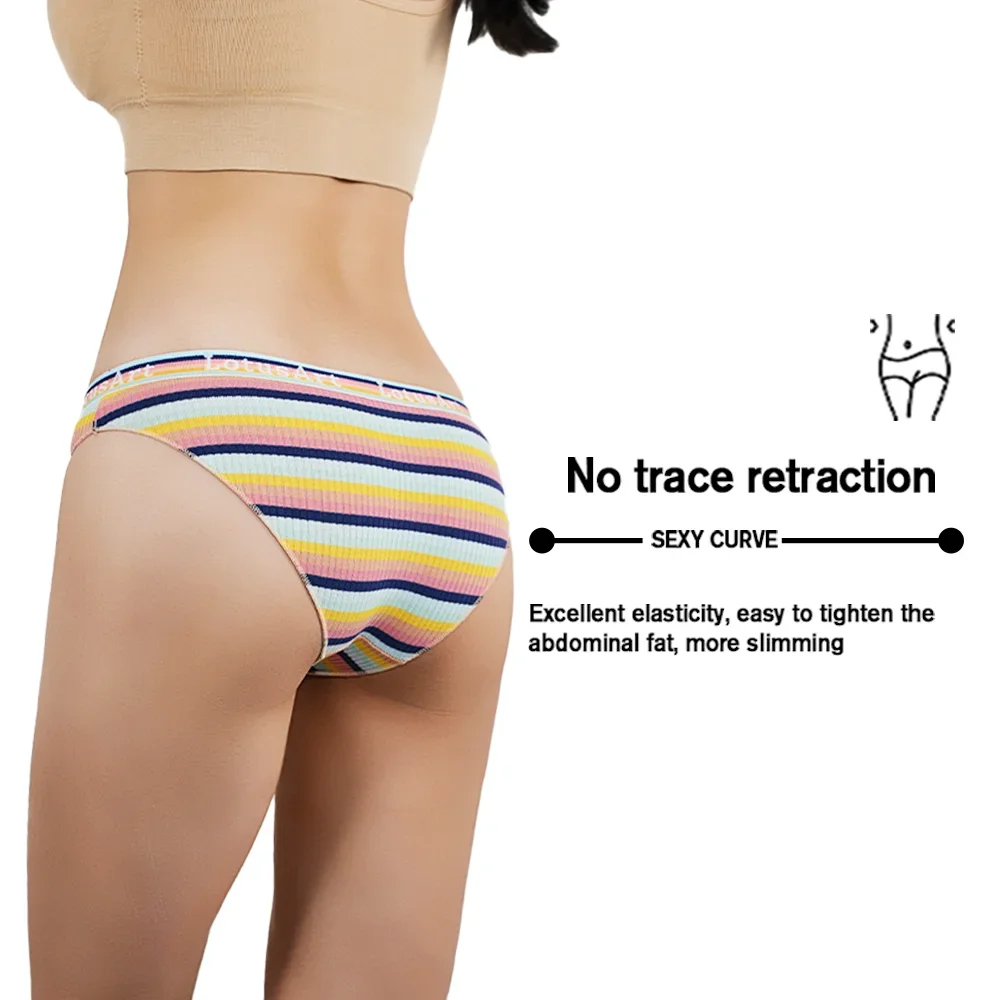 5Pcs Women's Sexy Striped Cotton Panties Woman Low Waist Soft Briefs Plus Size Underwear Underpants Female Panty New