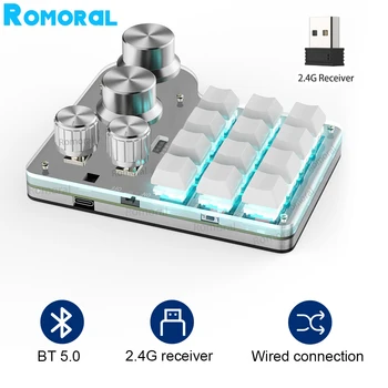 Programming Custom Macro Keyboard BT RGB/2.4G 12 Keys 4 Knobs Mechanical Keyboard Hot-swap For Gaming Photoshop and Keypad