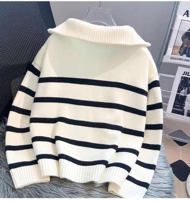 Sweater Pullover Women Spring and Autumn Underwear 2023 New Zipper Stripe Underlay Short Style Popular Premium Sweater Female 6