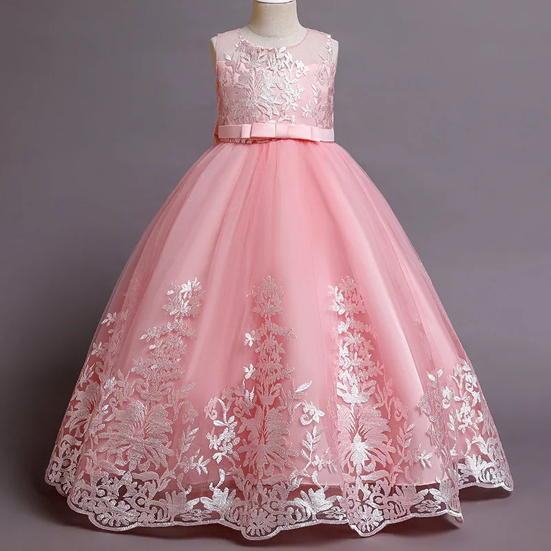 

Новое винтажное длинное платье с вышивкой для больших девочек, элегантная вечерние ничная одежда в пол без рукавов, свадебное платье для девочек, детское платье