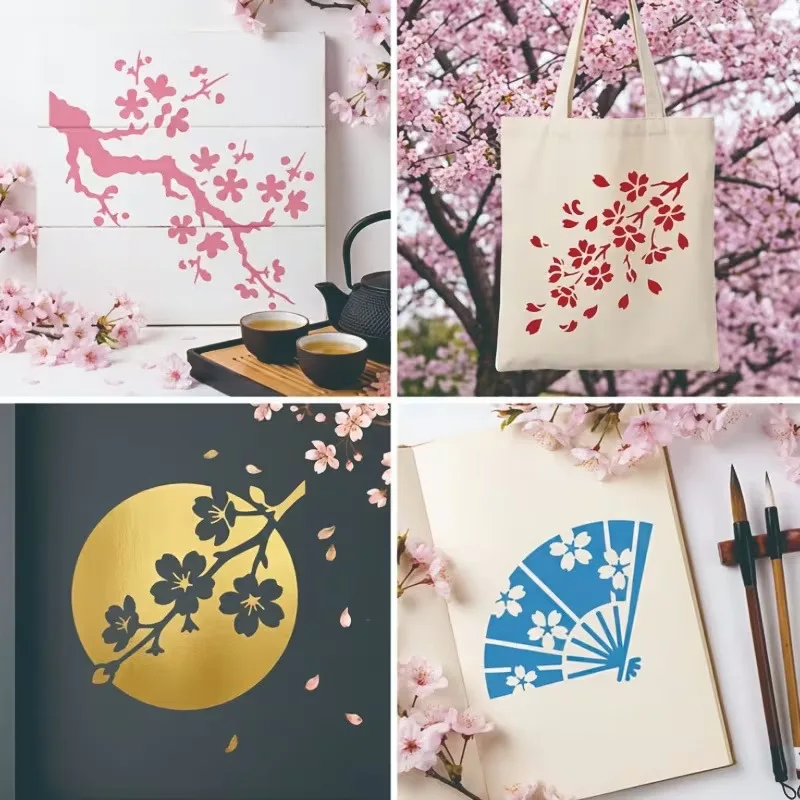 80pcs 일본 벚꽃 패턴 스텐실 DIY 공예용 재사용 가능한 사쿠라 템플릿 홈 벽 패브릭 페인팅 꽃 스텐실