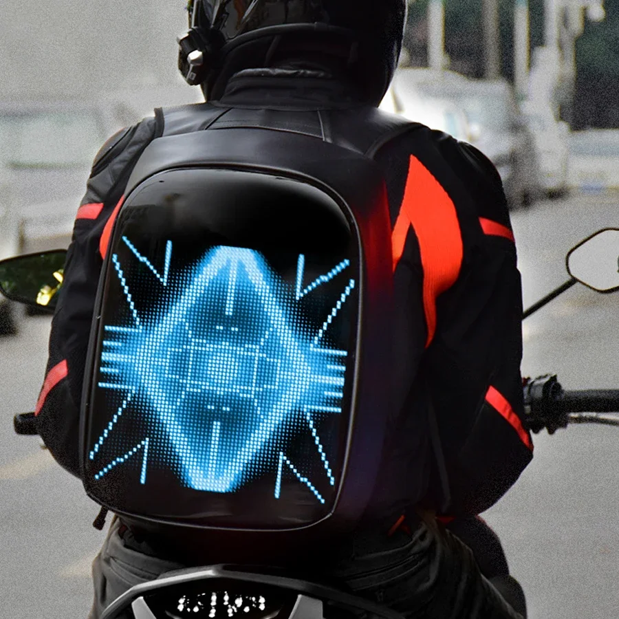 LED Motorrad Rucksack Mit Programmierbarem Display - Wasserdichte Hartschale