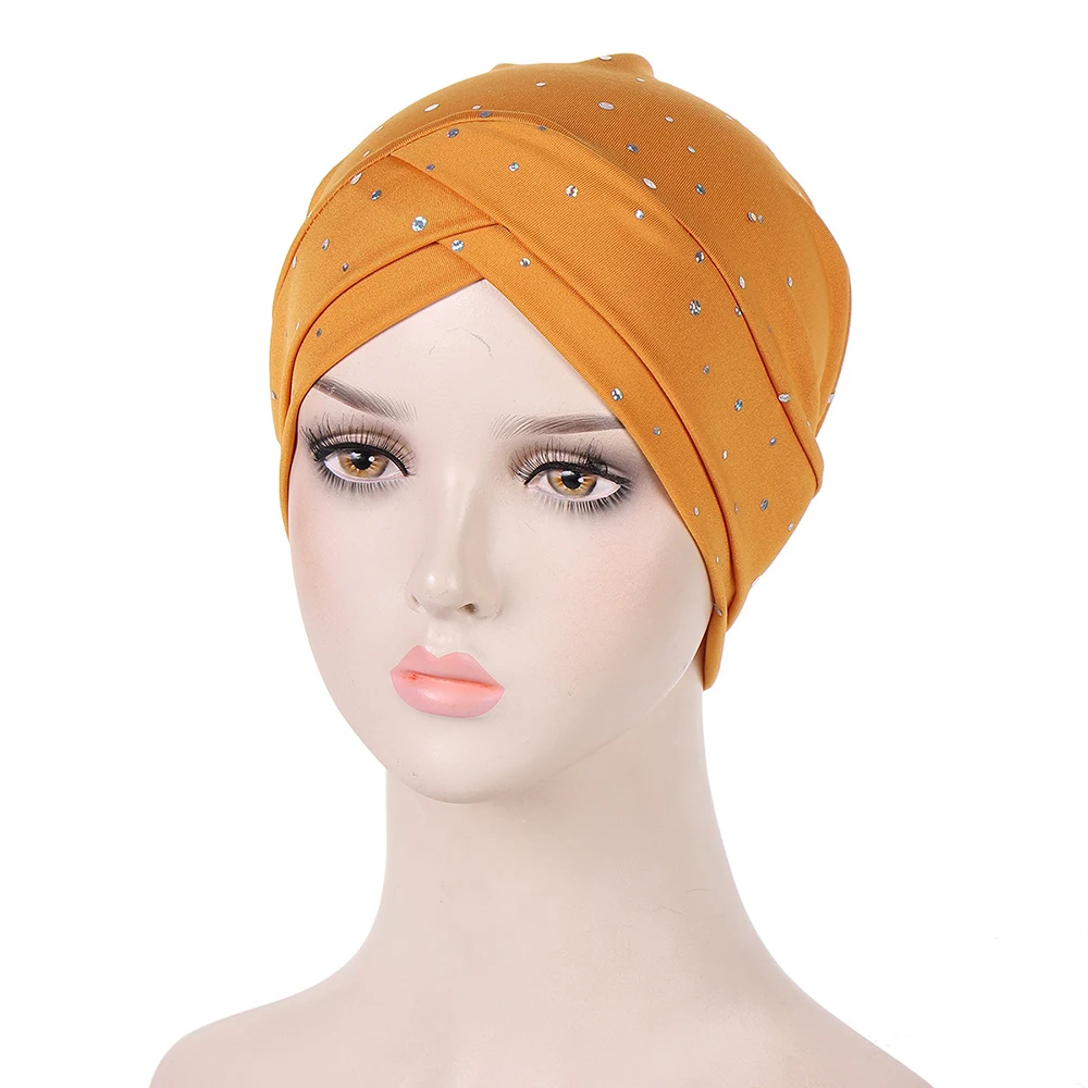 

Forehead Cross Turban Hat For Women Glitter Sequin Muslim Hijab Hats Stretch Islamic Inner Cap Underscarf Head Wrap Bonnet
