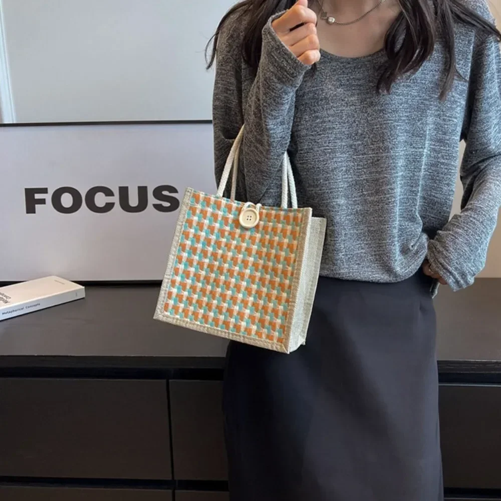Ins Lunch Bags for Women Houndstooth Small Lunch Bag Food Storage Tote Bag Functional Portable Travel Picnic Outdoor Lonchera