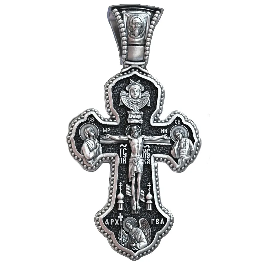 

13g Orthodox Cross Archangels Saints Prayer Catholic 925 SOLID STERLING Silver High Trendy