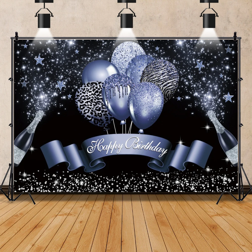 Laeacco Runder Fotohintergrund „Happy Birthday“ – 2,3 M Durchmesser, Schwarz-Gold-Glitzer, Für Partys & Feiern