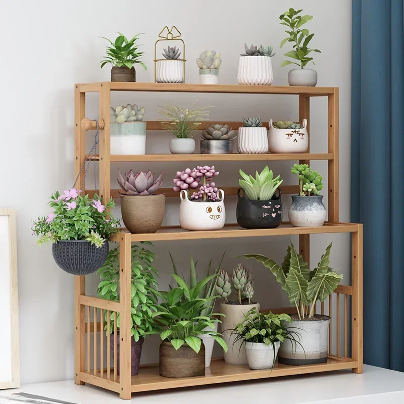 Simple Desktop Plant Stand Living Room Bamboo MultiLayer Seasoning Rack Home Office Storage Organizer Compact and Functional