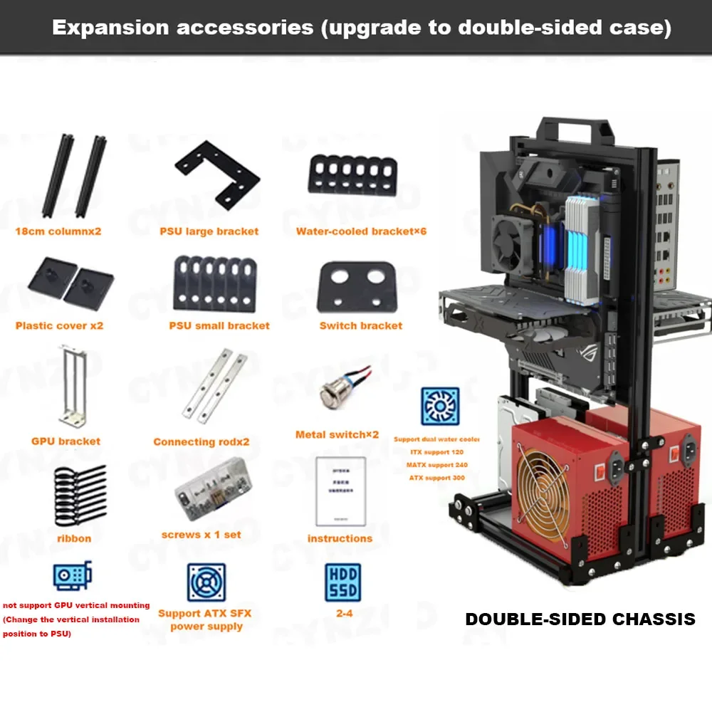 Mod-caixa para pc Desktop com Estrutura Aberta Gabinete para pc Refrigeração a Água Jogos de Computador Case Gamer Rack Vertical Faça Você Mesmo Preto Prata Branco - Imagem 6