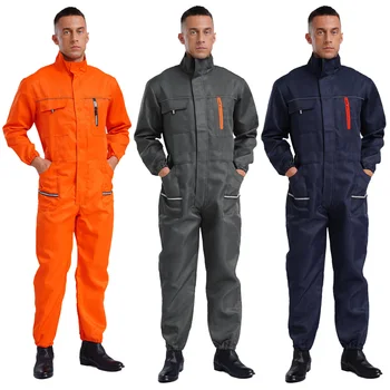 Men Resistant Coveralls Work Uniforms for Factory Workshop Stand Collar Long Sleeve Multi-pockets One-piece Jumpsuit Worker Wear