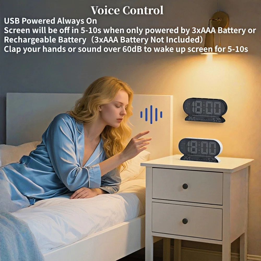 USB Powered LED Alarm Clock with Temperature Display and Adjustable Brightness