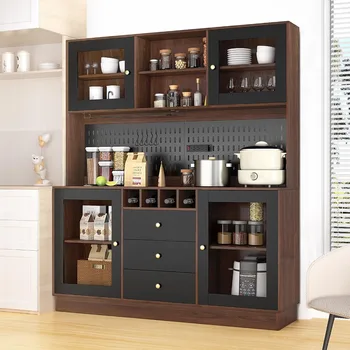 Kitchen Hutch Cabinet, Pantry Cabinet, Freestanding Buffet Hutch with Pegboard, Cup Holder, Power Outlet, 4 Doors & 3 Drawers, 1