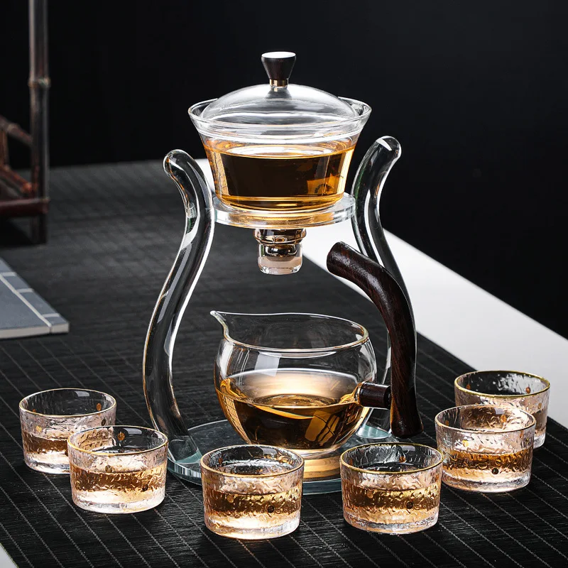 Tea set Lazy Kung Fu Glass Tea Set Semi Automatic Drip Infuser Glass Teapot Set Magnetic Switch Teapot Teacup Glassware