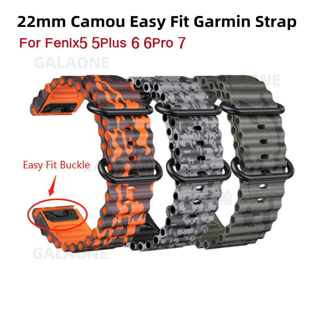 

22mm 26 Garmin Silicone Easy Fit Strap For Fenix5 5Plus 6 6Pro 7 Quick Release Watch Band Bracelet Instinct Camo Wristband