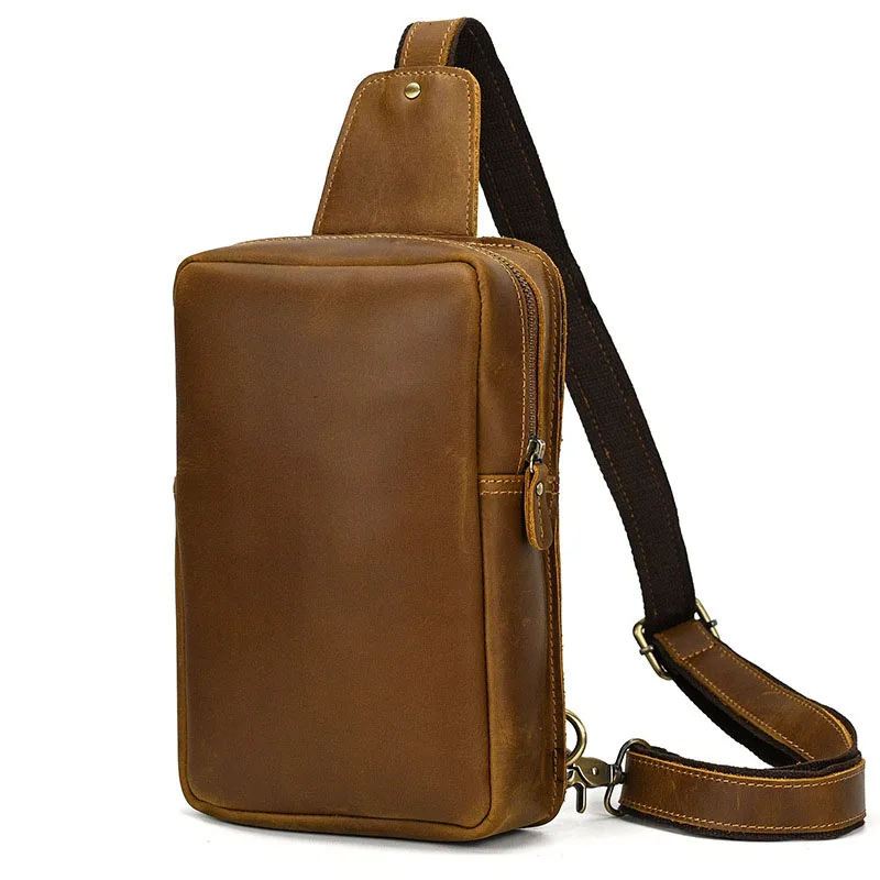 

AETOO Men's leather Chest Bag Retro Crazy Horse leather Crossbody bag Head layer cowhide Outdoor One Shoulder Bag Tablet Organi
