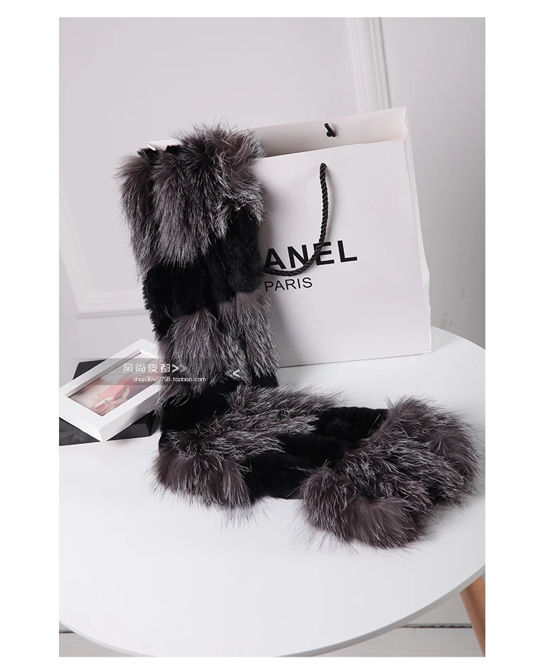 Harppihop silver fox fur black color New Fox fur c/w rex rabbit fur scarf wrap cape shawl best Christmas gift birthday gift 2