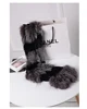 Harppihop silver fox fur black color New Fox fur c/w rex rabbit fur scarf wrap cape shawl best Christmas gift birthday gift 2