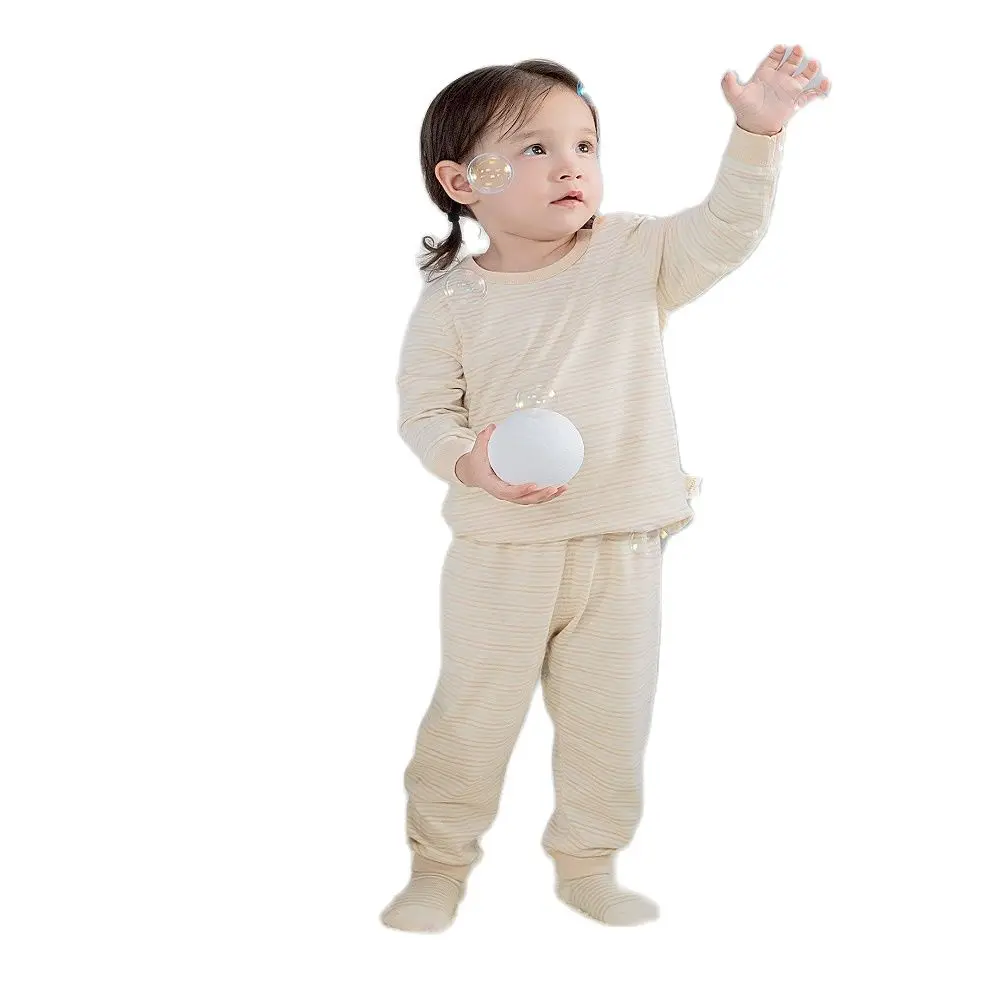 0-2 Years Sleepwear Spring Autumn Boys Girls 100% Natural Colored Cotton Striped Thermal Baby Pyjamas Kids Home Wear Pajamas