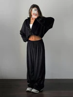 Ensemble 2 pièces en velours pour femmes, pantalon décontracté, veste Cardigan à capuche avec fermeture éclair et pantalon ample, survêtement de Sport, automne hiver 6