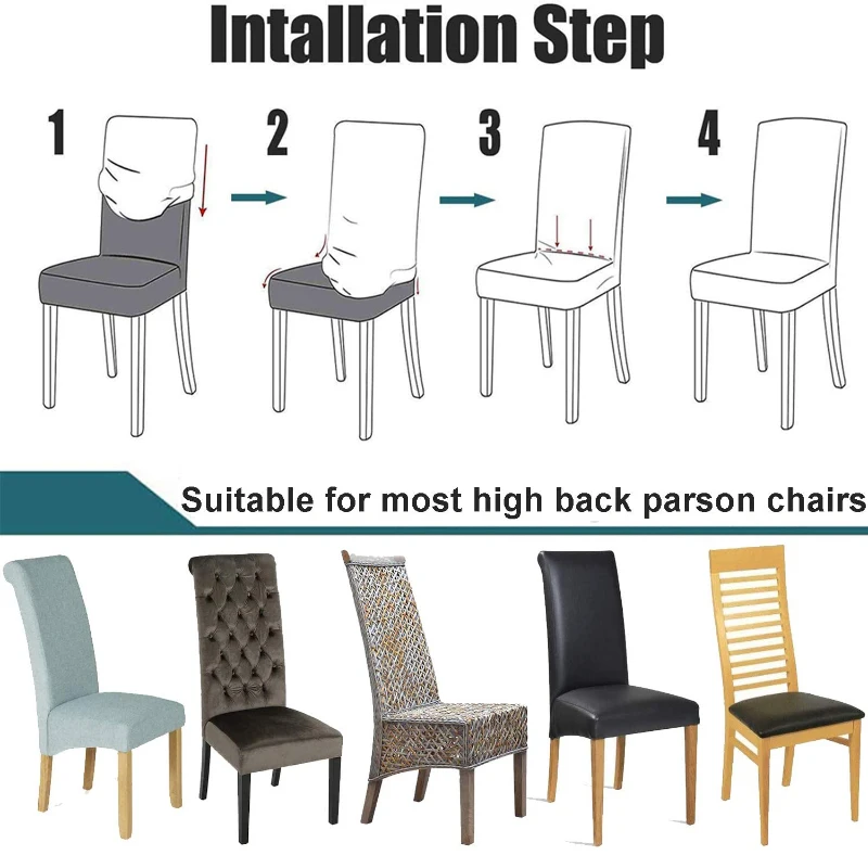 XL Size Stretch Velvet Dining Chair Covers Removable Washable Large Soft Dining Kitchen Home Restaurant Chair Slipcovers 6