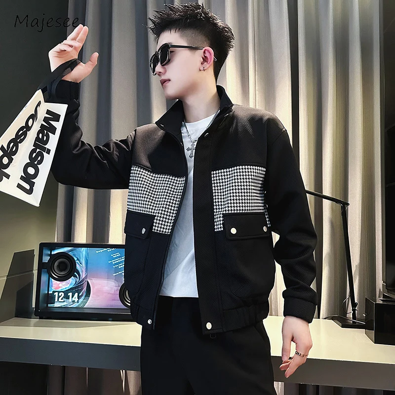 

Short Style Jackets Men Patchwork Design Chic Simple Autumn Basic All-match Slim Fashion Handsome Daily Males Outwear Popular