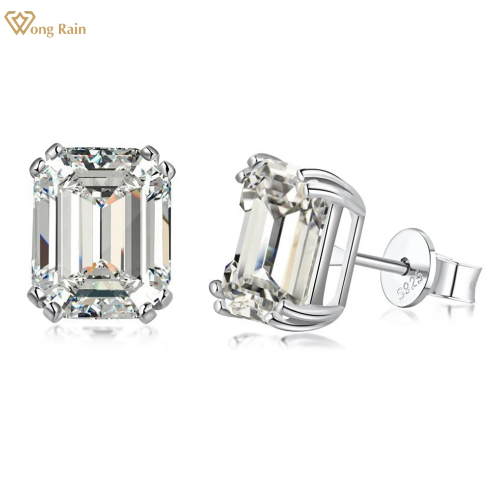 

Wong Rain 100% 925 Sterling Silver Emerald Cut 4CT High Carbon Diamonds Ear Stud Earrings Wedding Party Jewelry Drop Shipping