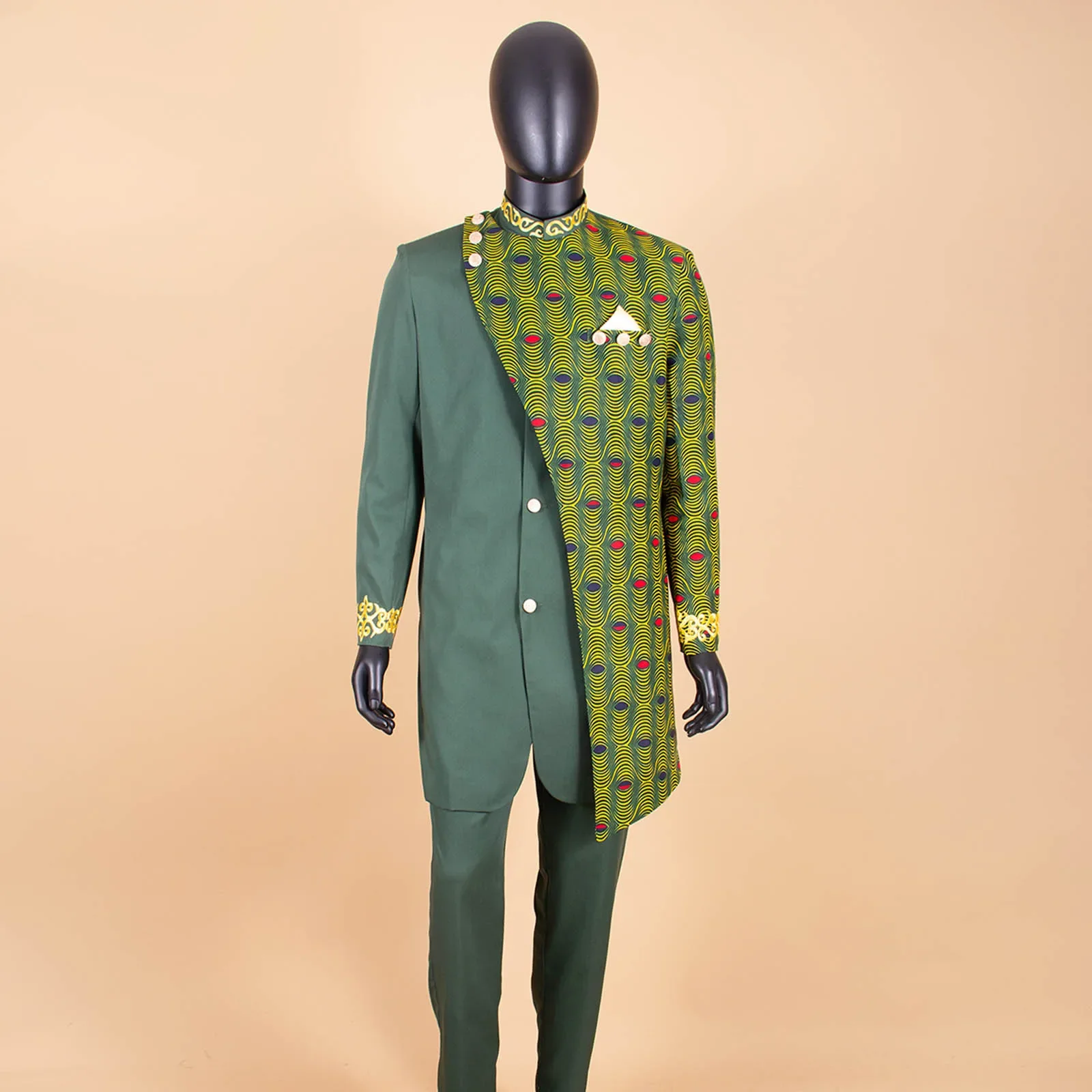 African Suits for Men Embroidery Print Blazer and Pants Set Business Dress Suit with Kerchief Party Wedding Evening A2316023
