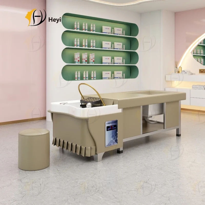 thai head spa lay down washing hair chair salon electric pedicure massage shampoo tables bed with water circulation steamer 5