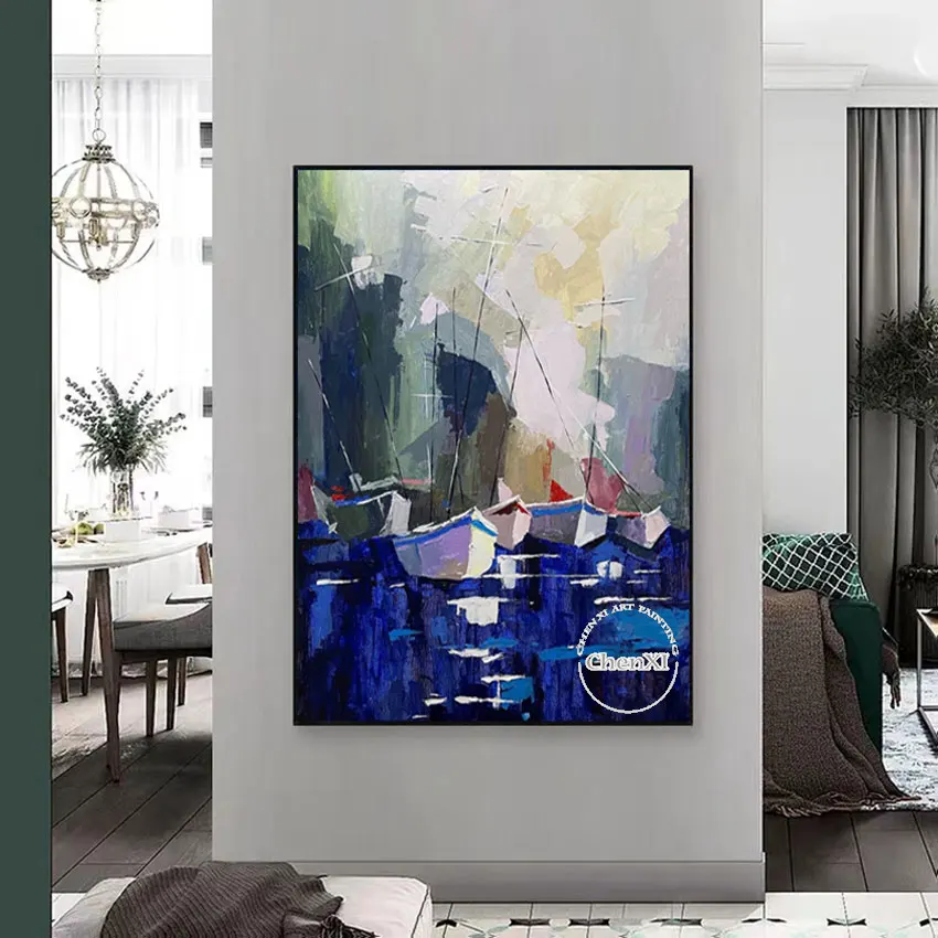 

Handmade Wall Decoration Art Showpieces Abstract Acrylic Sailing Boat Oil Painting Canvas Wall Art Item Hotel Artwork Wall Decor