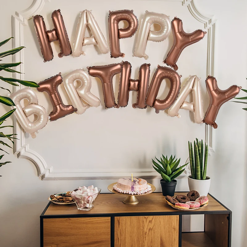 13pcs Cream Color Happy Birthday Letter Foil Balloons for Adult Kids Boy Girl Birthday Party Decoration Supplies Baby Shower