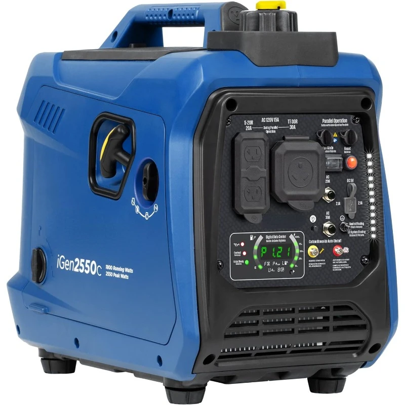 

2550 Peak Watt Super Quiet & Lightweight Portable Inverter Generator, RV Ready 30A Outlet, Gas Powered, CO Sensor, Parallel