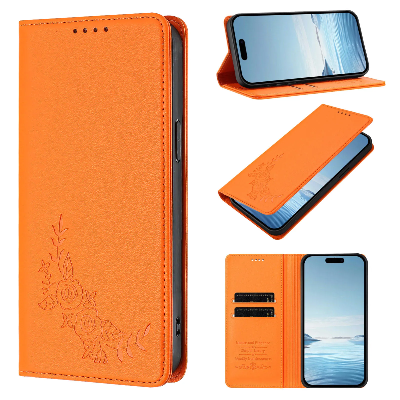 Lotus Flowers Leather Flip Case with Magnetic Closure and Card Slots