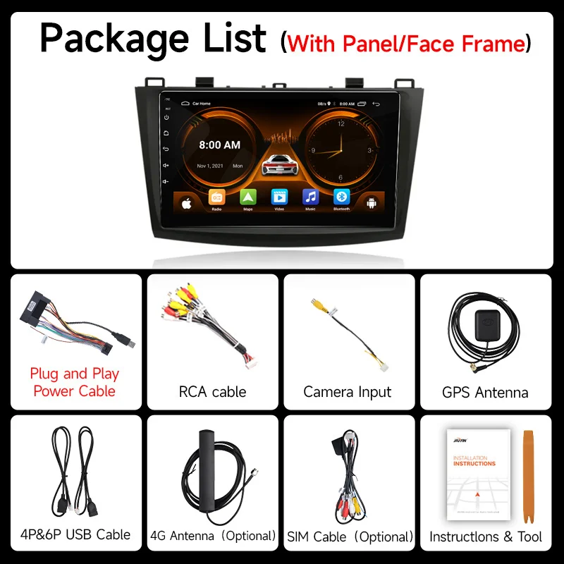 2 Din Car Radio Android 13 Multimedia Player 4G GPS Navigation Carplay DVD Head Unit car multimedia player car radio for Mazda 3 2009 2010 2011 2012 2013