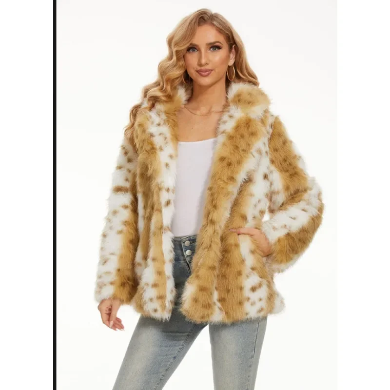 Fur Women's Coat Autumn and Winter Women's Clothing Imitation Leopard Pattern Plush Clothing Casual Loose Plush Warm Coat