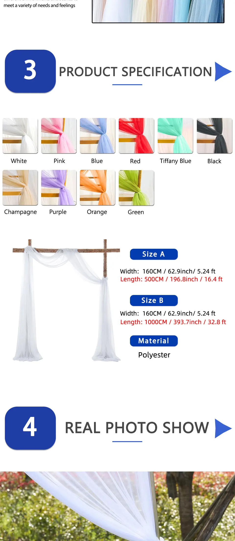 500 cm/1000 cm Hochzeit Bogen Drapieren Stoff Dekorationen Hintergrund Vorhänge Tüll Stoff Vorhänge Für Party Zeremonie Decke Dekor – Detail 3