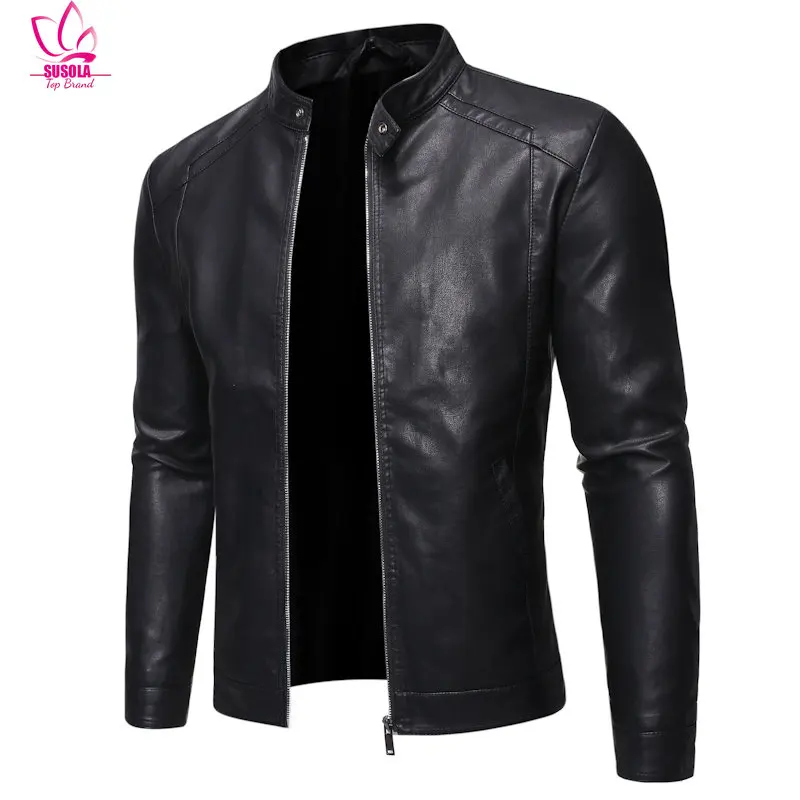 

SUSOLA Men Faux Leather Jacket Motorcycle 5XL Men's Jackets Black Jaqueta De Couro Masculina Outwear Male PU Leather Coats Men