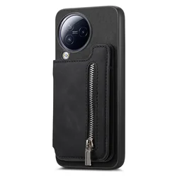 2-in-1 Removable Zipper Card Slot Magnetic Leather Wallet Case for Note13ProPlus 5G (Black)