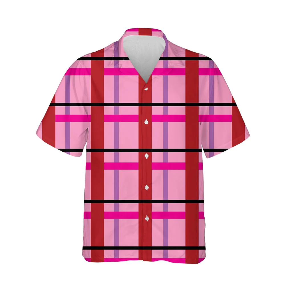Jumeast New 3D Men's Clothing Summer Plaid Shirts For Men Casual Mens Hawaiian Shirt Short Sleeve Oversized Breathable Blouses