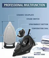 Steam Iron,Non-Stick Soleplate, Anti-drip Iron with Auto-Off, 1500W Clothes Iron with Control System, 11.8oz Water Tank Black 2
