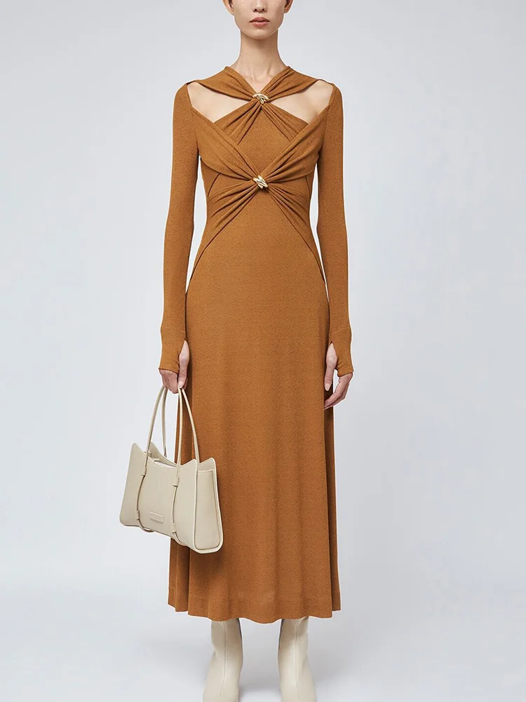Elegant Cross Hollow Knitted Dress -Vestes Novas 
