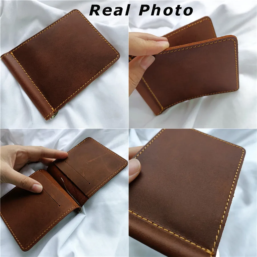 Retro Genuine Leather Men Money Clips Wallet Slim Multifunctional Money Holder Wallet Designer New Mens Purses Clip money clips wallet