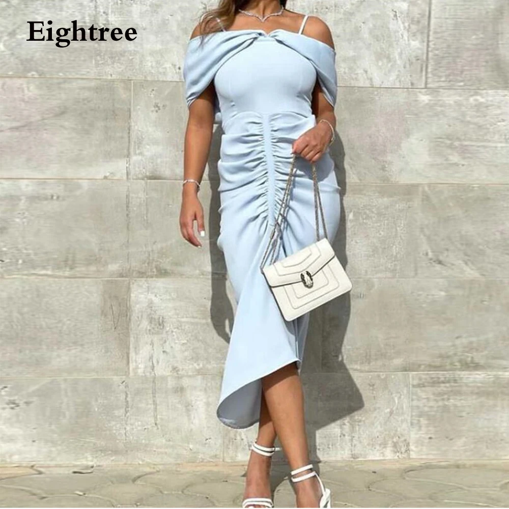 

Eightree Sky Blue Saudi Arabia Prom Dresses Off The Shoulder Pleat Robes De Soirée Evening Dresses Pageant Dresses for Women